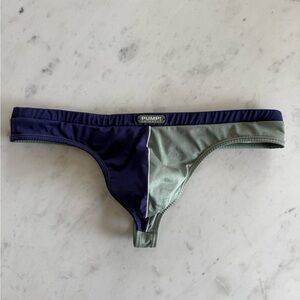 PUMP! Two-Tone Men’s Swim Thong in Navy and Sage
